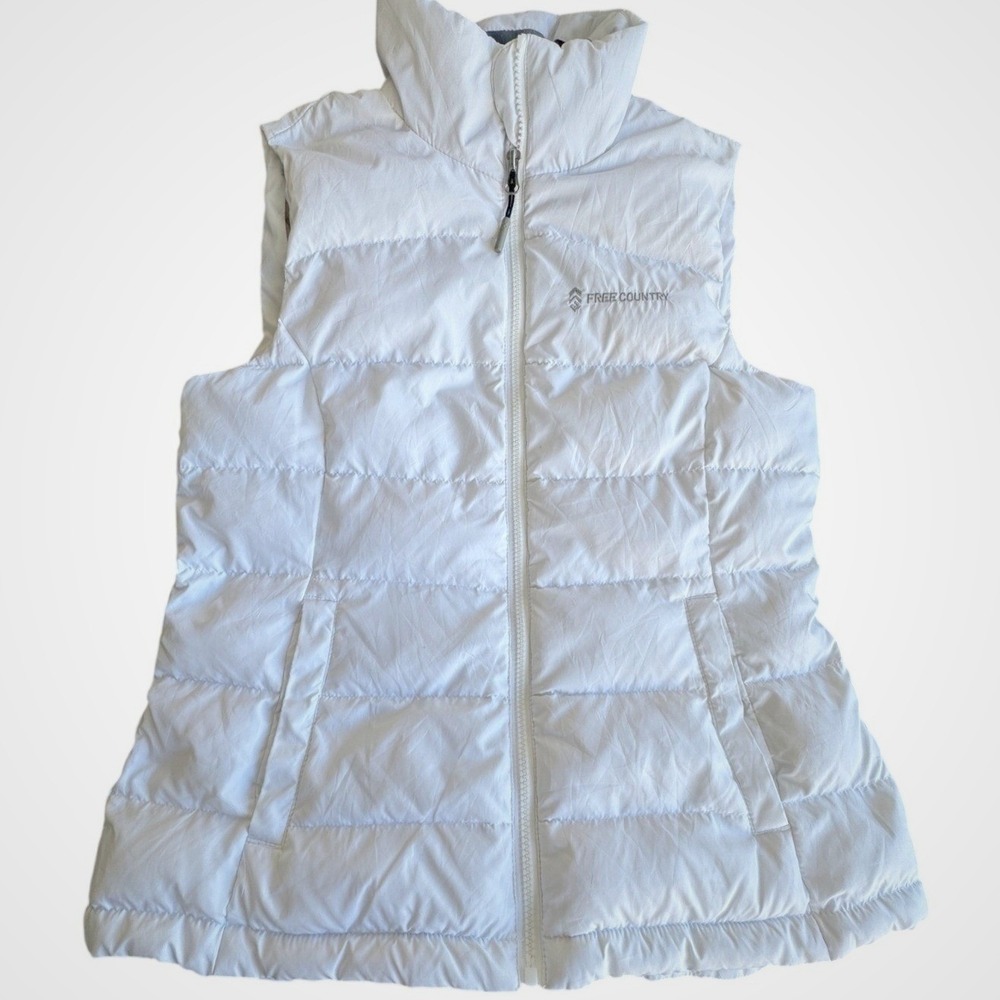 Free Country Women's Puffer Vest White Zip Up Sleeveless Insulated Jacket Size M